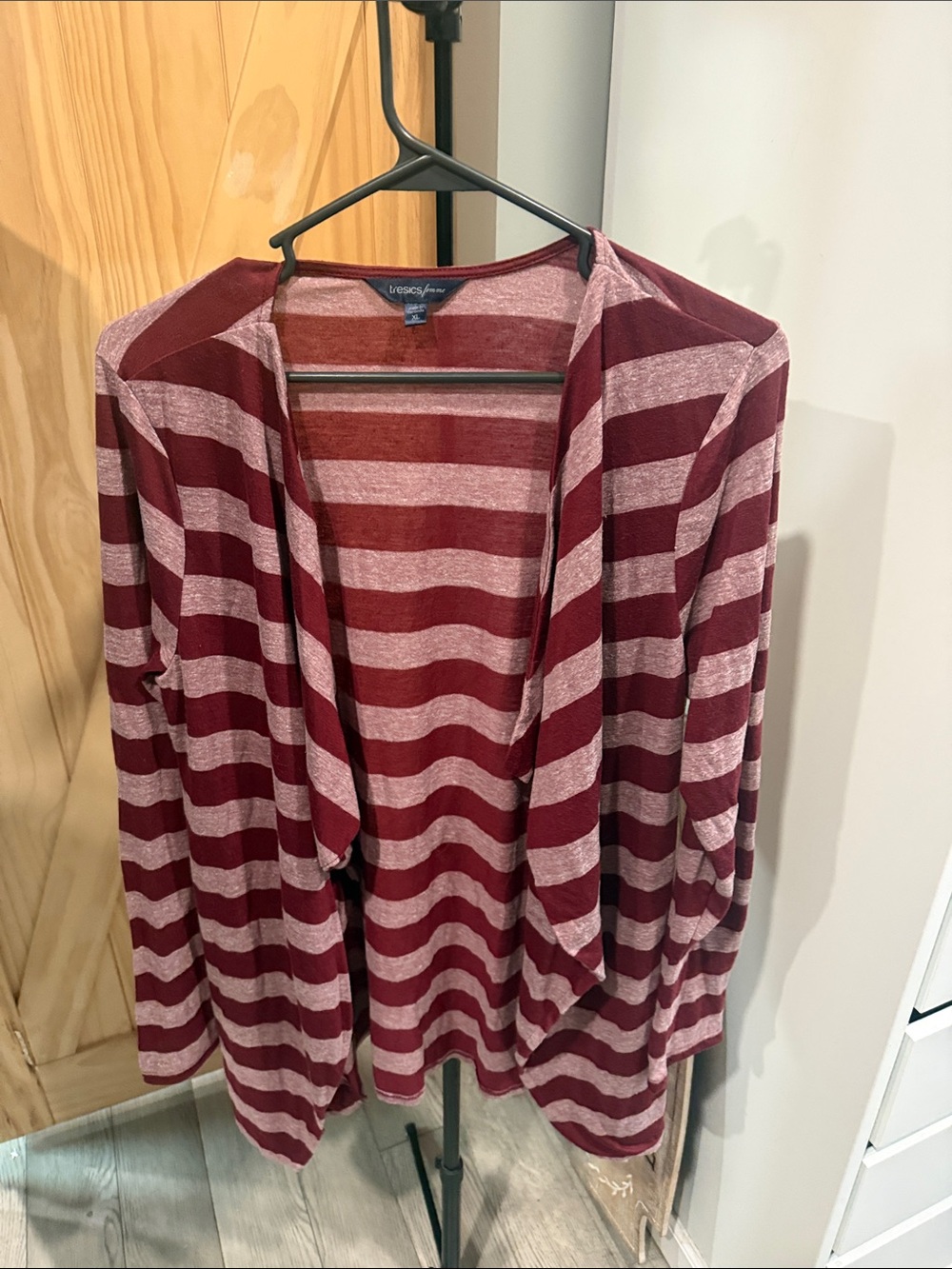 Tresics Burgundy and Pink Striped Open-Front Cardigan
